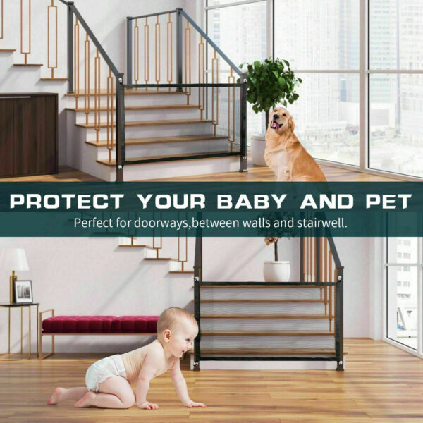 Pets Dog Cat Baby Safety Gate Mesh Fence Magic Portable Guard Net Stairs Doors - Image 9