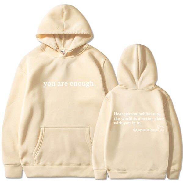Fleece-lined Plain Letter Print Pocket Drawstring Print Hoodie - Image 2