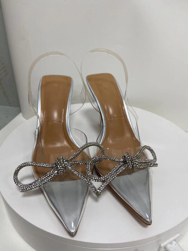 White Crystal Transparent Glitter High-heeled Mules - Image 5