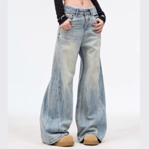 Retro Washed Ripped Jeans Baggy Straight Trousers