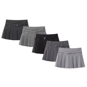 Low Waist Mini Plaid Casual Wide Pleated Culottes Skirt