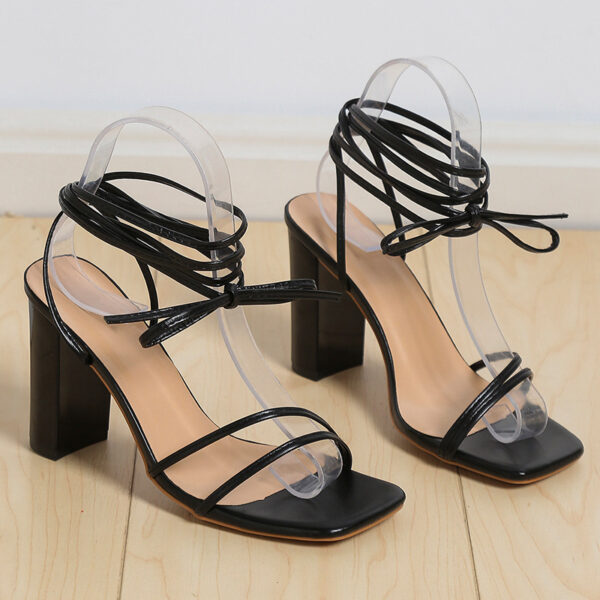 Women's Fashion Simple Square Head Strappy High Heels - Image 4