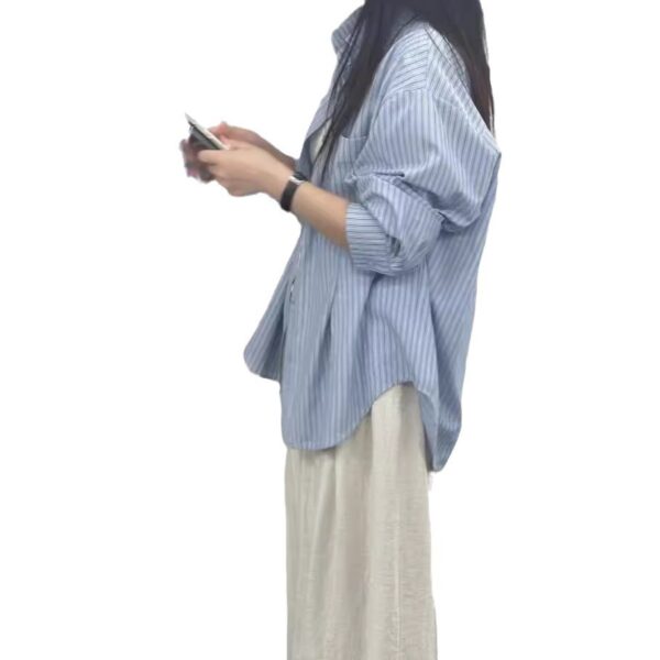 Loose And Idle Design Sense Niche Long Sleeve Striped Shirt - Image 5