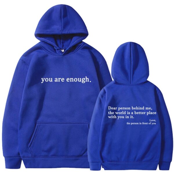 Fleece-lined Plain Letter Print Pocket Drawstring Print Hoodie - Image 6