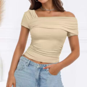 Solid Color Decorative Short Strapless Short Sleeve Women