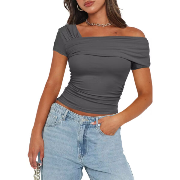 Solid Color Decorative Short Strapless Short Sleeve Women - Image 2