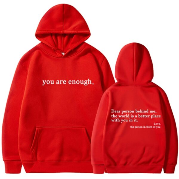Fleece-lined Plain Letter Print Pocket Drawstring Print Hoodie - Image 8