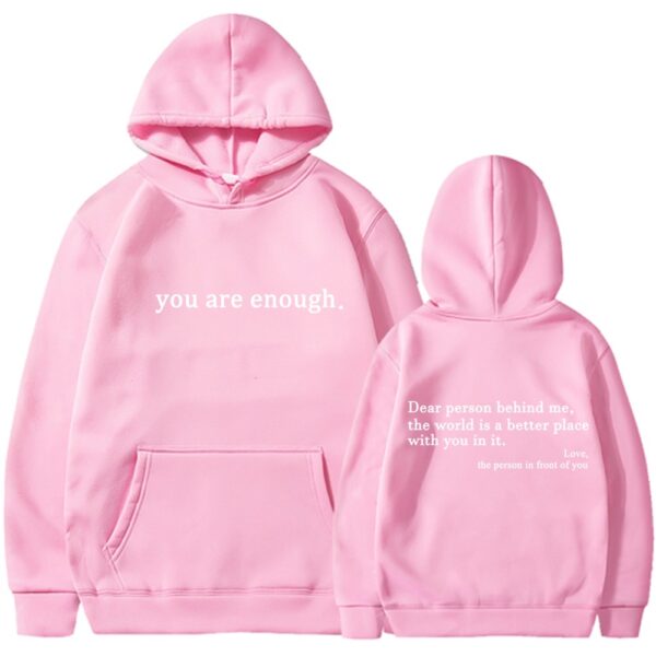 Fleece-lined Plain Letter Print Pocket Drawstring Print Hoodie - Image 10