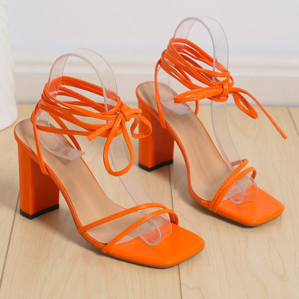 Women's Fashion Simple Square Head Strappy High Heels - Image 5