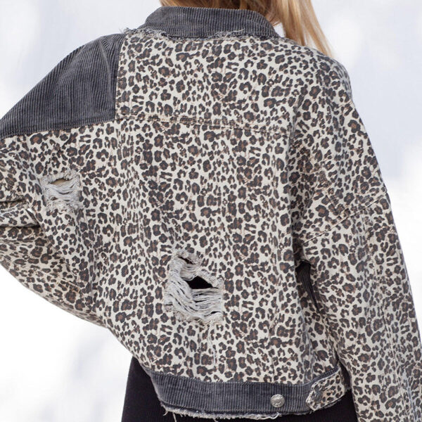 Leopard Stitching Corduroy Denim Women Jacket - Image 6