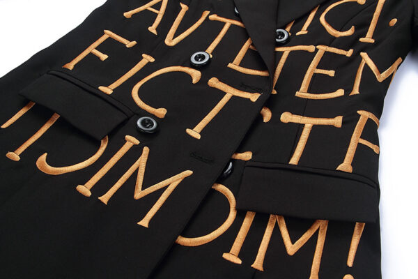 Women Black Slim-Fit Embroidered Lettering Blazer - Image 7