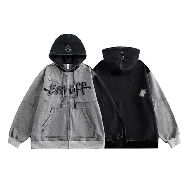 Irregular Stitching Hooded Denim Jacket Women - Image 4