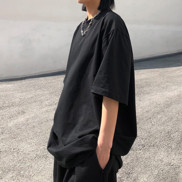 Oversize Plain Casual Round Neck T-shirt Cotton Short Sleeve - Image 3