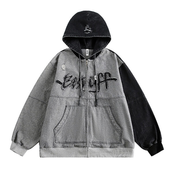 Irregular Stitching Hooded Denim Jacket Women - Image 5