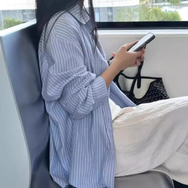 Loose And Idle Design Sense Niche Long Sleeve Striped Shirt - Image 3