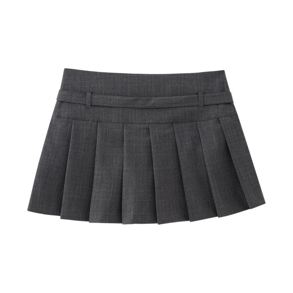 Low Waist Mini Plaid Casual Wide Pleated Culottes Skirt - Image 4
