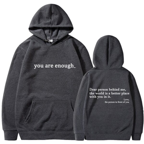 Fleece-lined Plain Letter Print Pocket Drawstring Print Hoodie - Image 7