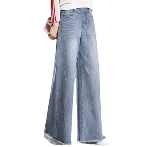 Raw Hem Wide Legs Jeans For Women Baggy Straight Trousers - Image 7