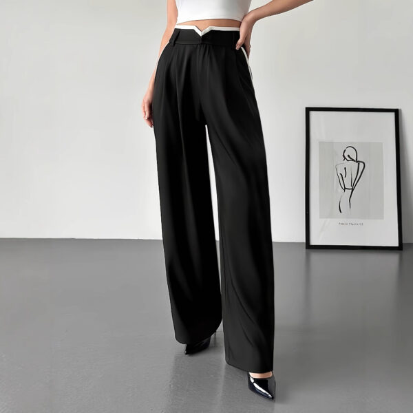 Women's Fashionable Casual Contrasting High Waisted Loose Wide Leg Pants - Image 4