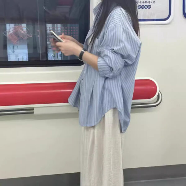 Loose And Idle Design Sense Niche Long Sleeve Striped Shirt - Image 4