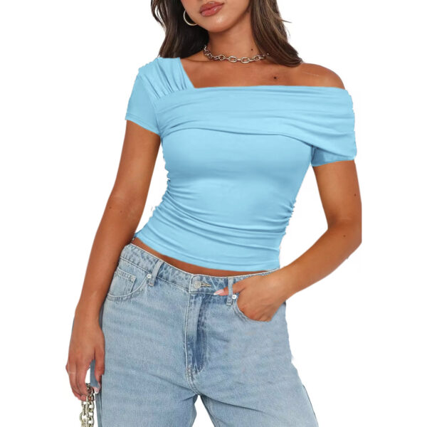 Solid Color Decorative Short Strapless Short Sleeve Women - Image 3