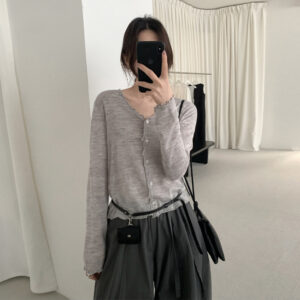 Tree Fungus-like Lacework Knitted Button Cardigan