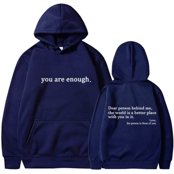Fleece-lined Plain Letter Print Pocket Drawstring Print Hoodie - Image 9