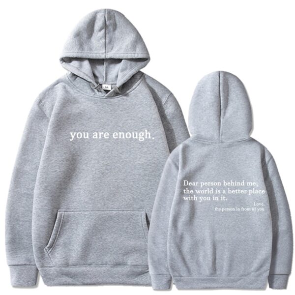 Fleece-lined Plain Letter Print Pocket Drawstring Print Hoodie - Image 3