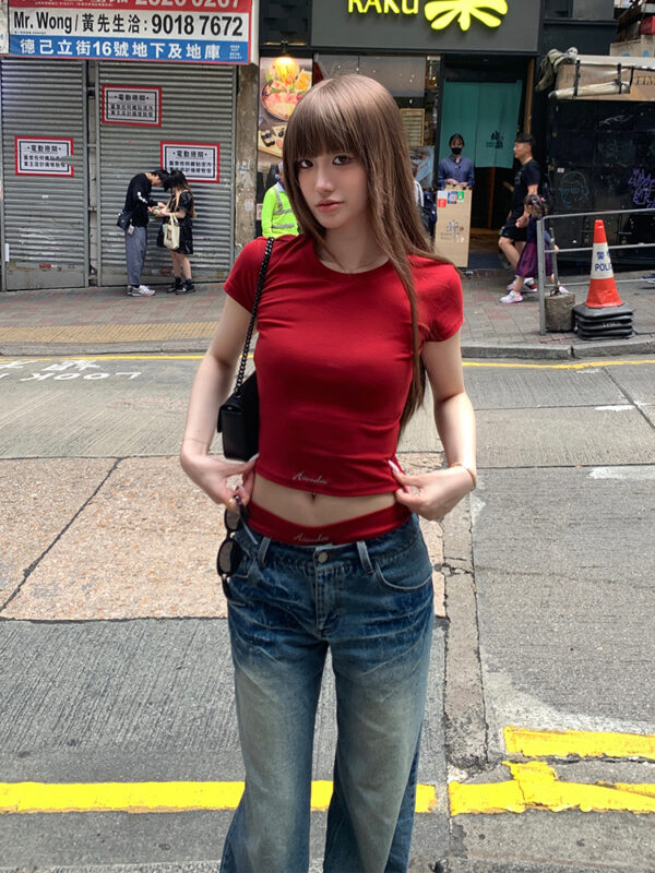 Slim-fit Shoulder Short-sleeved T-shirt Hot Girl Suit - Image 3