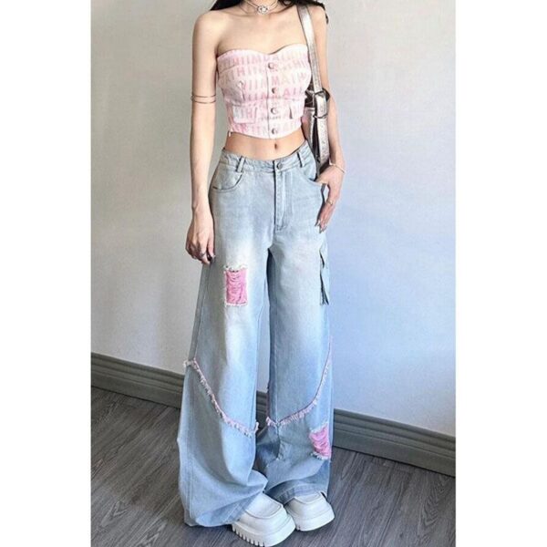 Ripped Cargo Jeans Women's High Waist Baggy Straight Trousers - Image 5