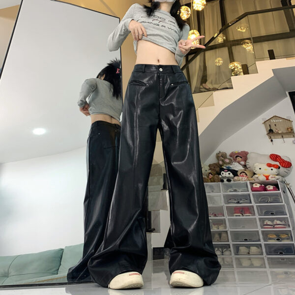 Straight Slim PU Leather Baggy Pants - Image 4