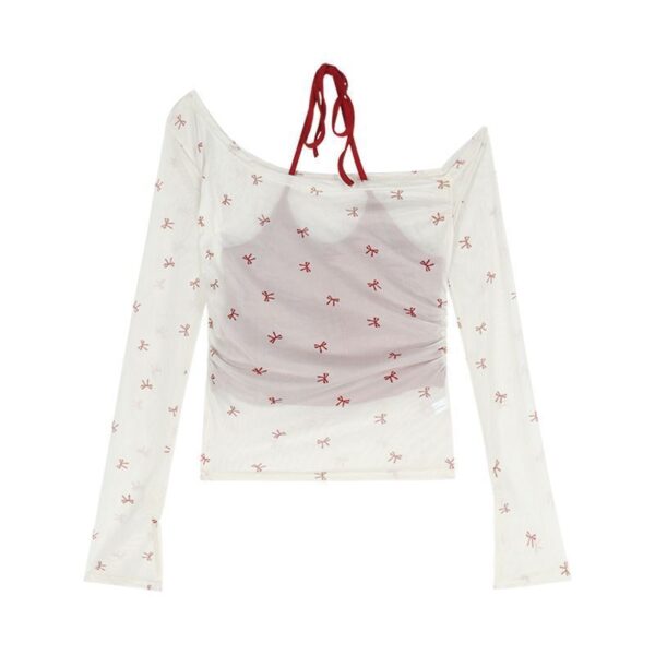 Ladies' Mesh Blouse Slim-fit Off-shoulder Top - Image 5