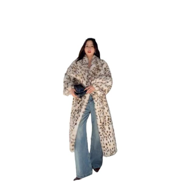 Korean Weaving Lapel Ruffled Fur Trench Coat - Image 5