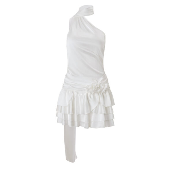 Women's Spring Sexy French Style Temperament High-grade Off-shoulder Satin Backless Dress - Image 4