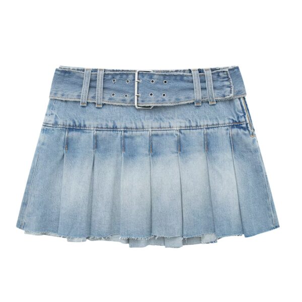 Wide Pleated Waistband Mini Denim Skirt - Image 5