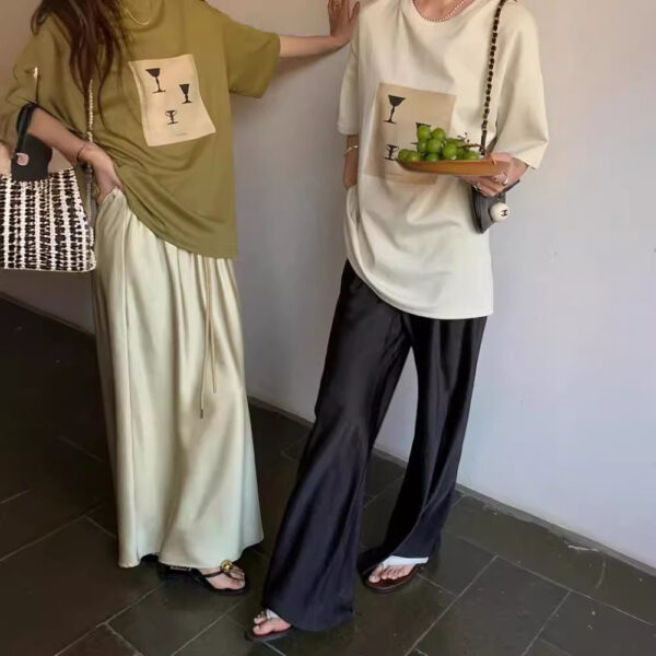 Korean Style Simple Satin Wide-leg Straight Pants - Image 3