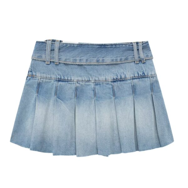 Wide Pleated Waistband Mini Denim Skirt - Image 2