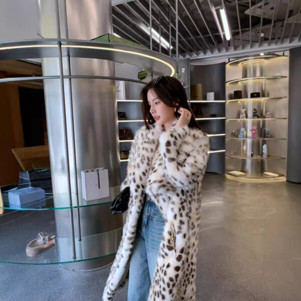 Korean Weaving Lapel Ruffled Fur Trench Coat - Image 3