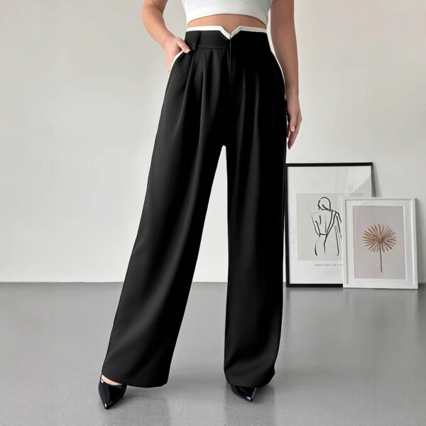 Women's Fashionable Casual Contrasting High Waisted Loose Wide Leg Pants - Image 3