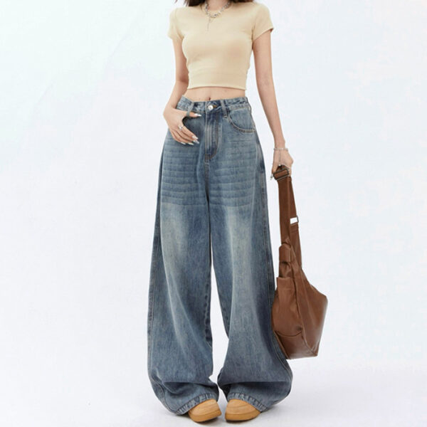 Women's High Waist Wide Leg Jeans Baggy Straight Trousers - Image 5