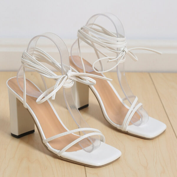 Women's Fashion Simple Square Head Strappy High Heels - Image 3