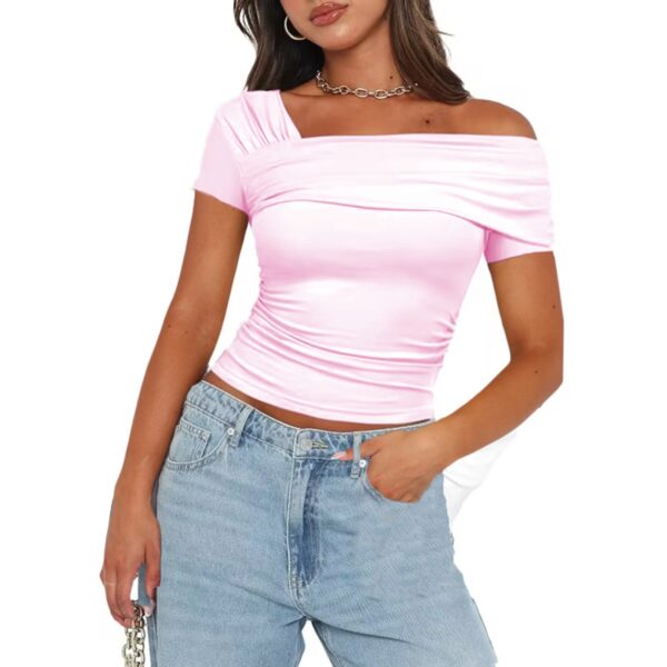 Solid Color Decorative Short Strapless Short Sleeve Women - Image 5
