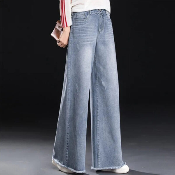Raw Hem Wide Legs Jeans For Women Baggy Straight Trousers - Image 5