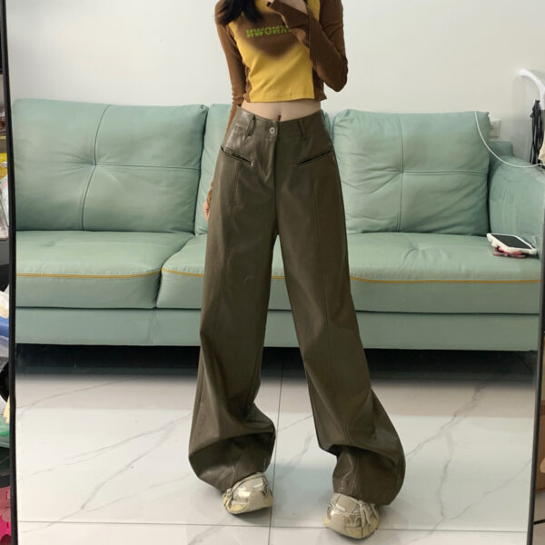 Straight Slim PU Leather Baggy Pants - Image 5
