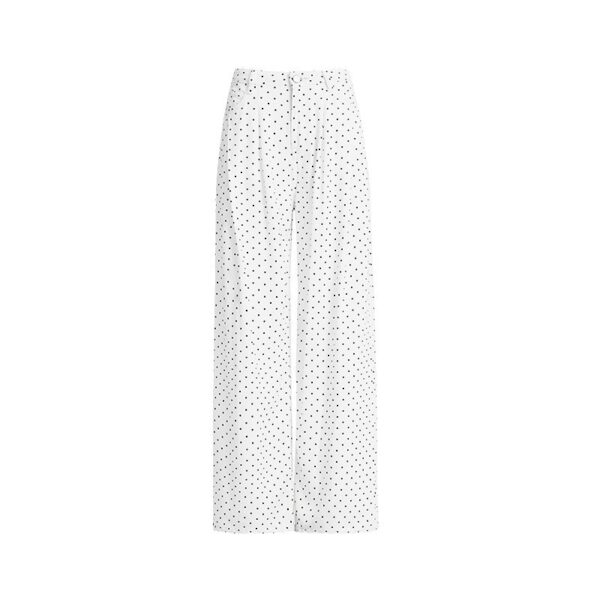 White Polka Dot Lyocell Jeans Female Pleated Design Baggy Straight Trousers - Image 2