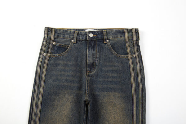 Flared Zipper Vintage Striped Jeans - Image 3