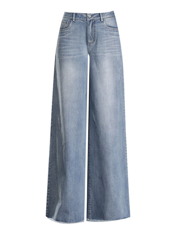 Raw Hem Wide Legs Jeans For Women Baggy Straight Trousers - Image 6