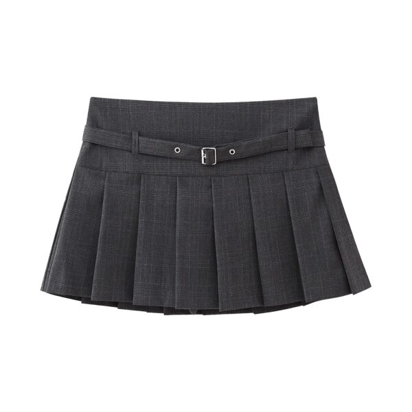 Low Waist Mini Plaid Casual Wide Pleated Culottes Skirt - Image 6