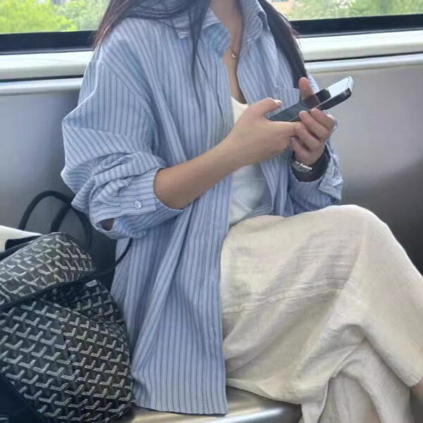 Loose And Idle Design Sense Niche Long Sleeve Striped Shirt - Image 2