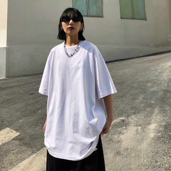 Oversize Plain Casual Round Neck T-shirt Cotton Short Sleeve - Image 4